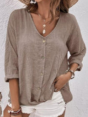 Cotton and Linen Comfortable Casual V-neck Women's Shirt