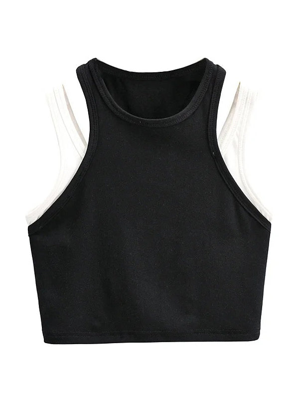 Fake Two-Piece Stitching Contrast Color Sleeveless Vest Top