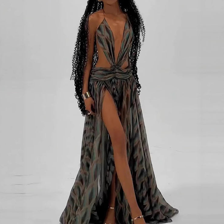 Sexy Sling Deep V Hollow Mesh Dress