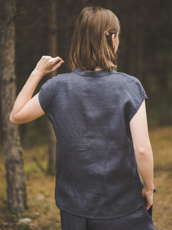 Cotton And Linen Solid Color Shirt