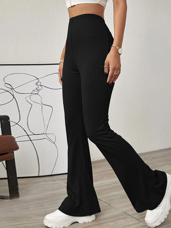 Flared Wrap High-Waisted Solid Color Flared Trousers