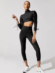 Solid Color Drawstring Jackets&Leggings Suits