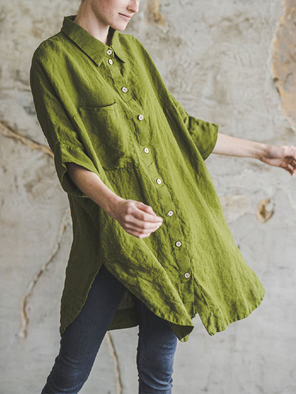 Retro Solid Color Long Shirt