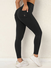 Skinny Wrap High-Waisted Pockets Solid Color Tights Leggings