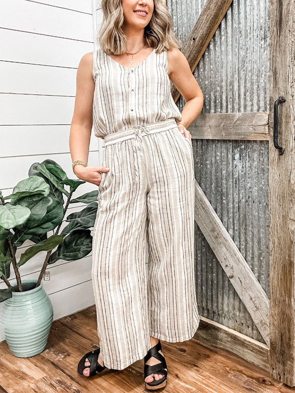 Striped Cotton And Linen Vest