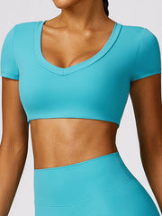 Long Sleeves Wrap Solid Color V-Neck Yoga Tops