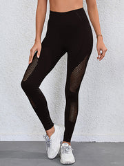 Skinny Wrap High-Waisted Yoga Bottoms Hollow Solid Color Split-Joint Leggings