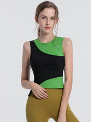 Sleeveless Wrap Color-Block Round-Neck Yoga Vest Tops