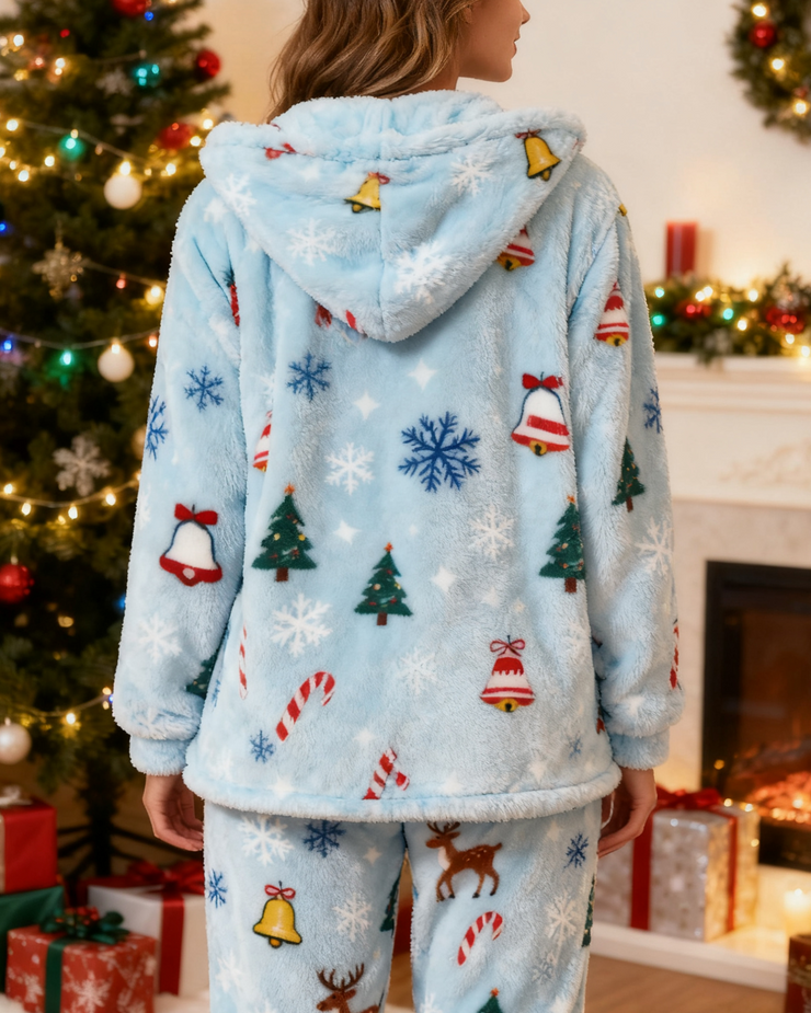 Women's Fuzzy Loungewear Set Christmas Long Sleeve Pants & Top 3-Piece Set