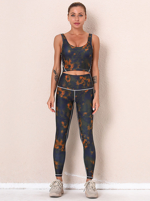 Tie-Dyed Top Bra&Legging Fitness Suits