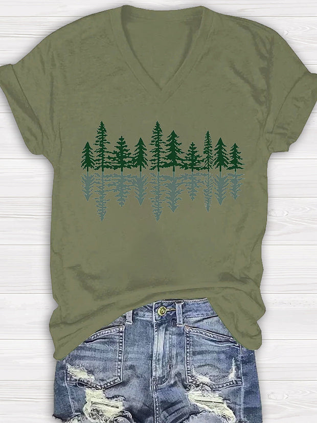 Pine Tree Print Women's V-neck T-shirt