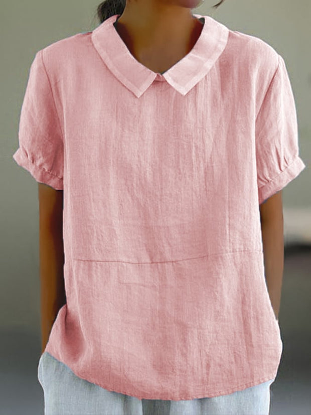 Solid Color Cotton And Linen Top