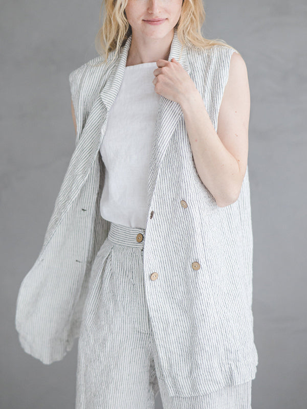 Cotton And Linen Striped Printed Vest