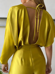 Asymmetric Solid Color Deep V-Neck Jumpsuits