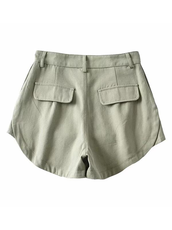 Casual Solid Loose Pockets Shorts Bottoms