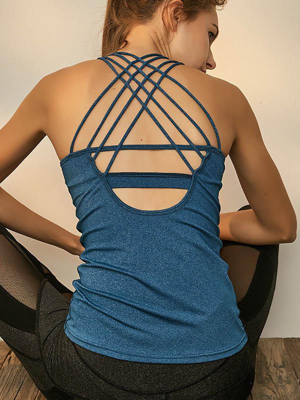 Wrap Solid Color Back Cross Sports Vest Top