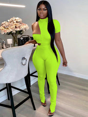 Hollowed Cropped Solid Color Wrap Jumpsuits