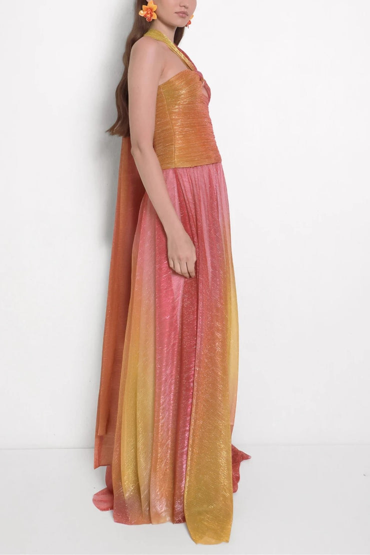 Sexy Halter Wrapped Chest Ribbon Gradient Color Dress