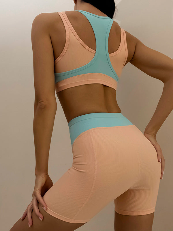 Skinny Contrast Color U-Neck Yoga Suits