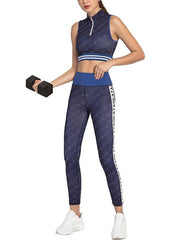 Contrast Color Printed Sleeveless Yoga Suits