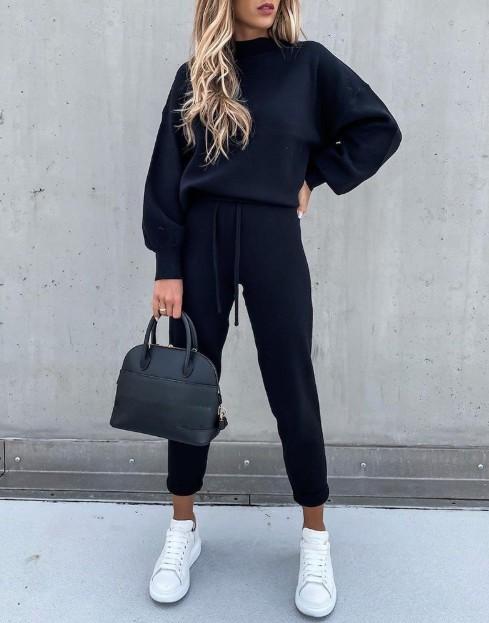 Casual Solid Color High Collar Pencil Pants Suits