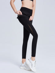 False Two Solid Color Split-Joint Leggings Yoga Bottoms