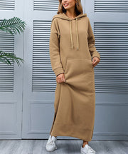 Autumn Winter New Loose Velvet Casual Fashion Big Pocket Knitted Hooded Maxi Dress