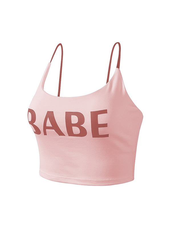 Wrap Letter Print Spaghetti-Neck Sports Bra