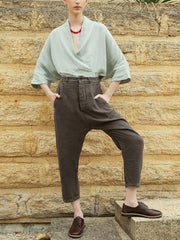 Cotton And Linen Solid Color Trousers