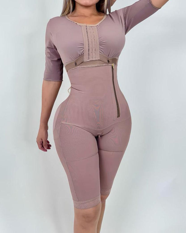 High Compression Full Body Side Zipper Tummy Control Shapewear with Mid-long Sleeves