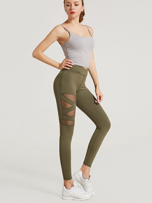 High-Waisted Mesh Solid Color Sports Leggings