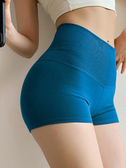 Solid Color High Waist Stretch Tight Yoga Shorts