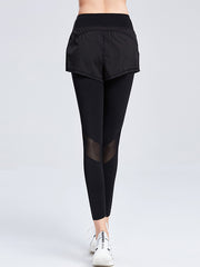 False Two Solid Color Split-Joint Leggings Yoga Bottoms