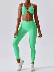 Wrap Skinny Hollow Solid Color Halter-Neck Yoga Suits Suits