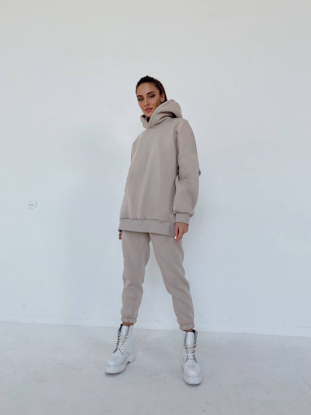 Casual Solid Color Long Sleeves Hooded Set