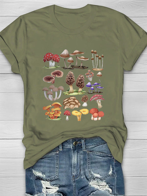 Various Mushrooms Printed Crew Neck Women's T-shirt
