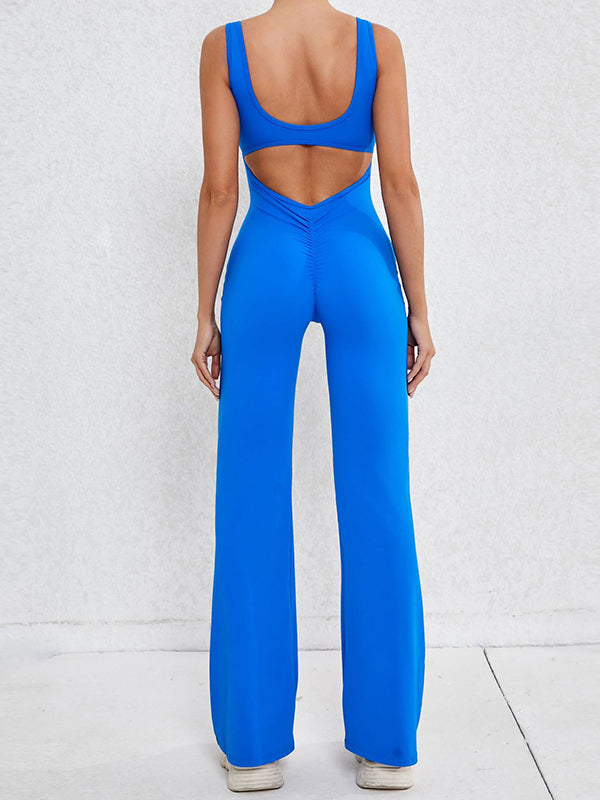 Wrap Hollow Solid Color Spaghetti-Neck Jumpsuits