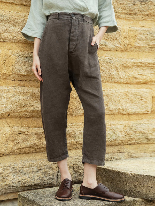 Cotton And Linen Solid Color Trousers