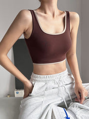 Skinny Wrap Color-Block Spaghetti-Neck Sports Bra