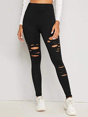 High Waisted Solid Color Hollow Sports Leggings