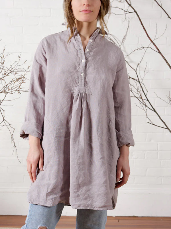 Lapel Solid Color Long Shirt