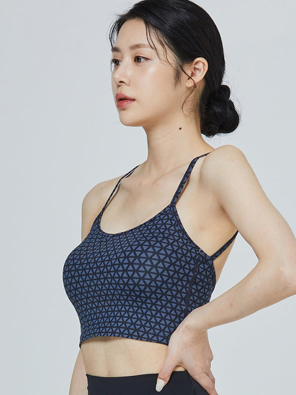 Spaghetti-Neck Check Print Yoga Bra