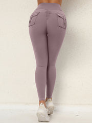 Skinny Wrap High-Waisted Pockets Solid Color Tights Leggings