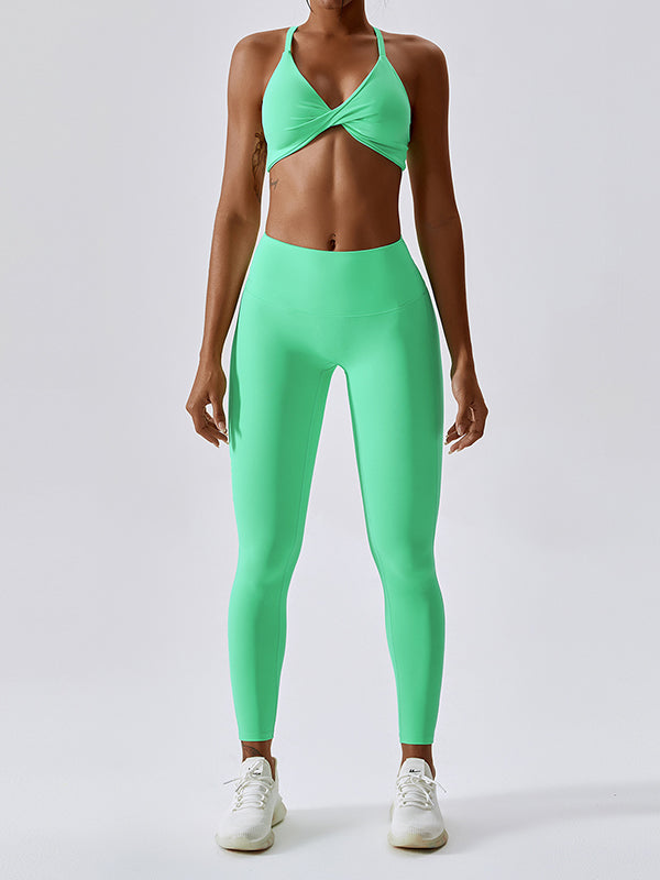 Wrap Skinny Hollow Solid Color Halter-Neck Yoga Suits Suits