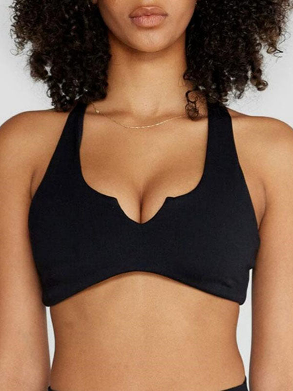 Skinny Wrap Hollow Solid Color Spaghetti-Neck Sports Bra