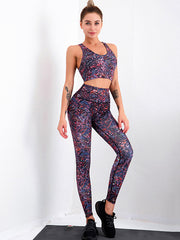 Floral Sleeveless Top Bra&Legging Fitness Suits