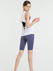 Loose Sleeveless Hollow Solid Color Round-Neck Sports Vest Top