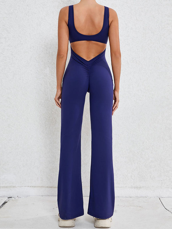 Wrap Hollow Solid Color Spaghetti-Neck Jumpsuits