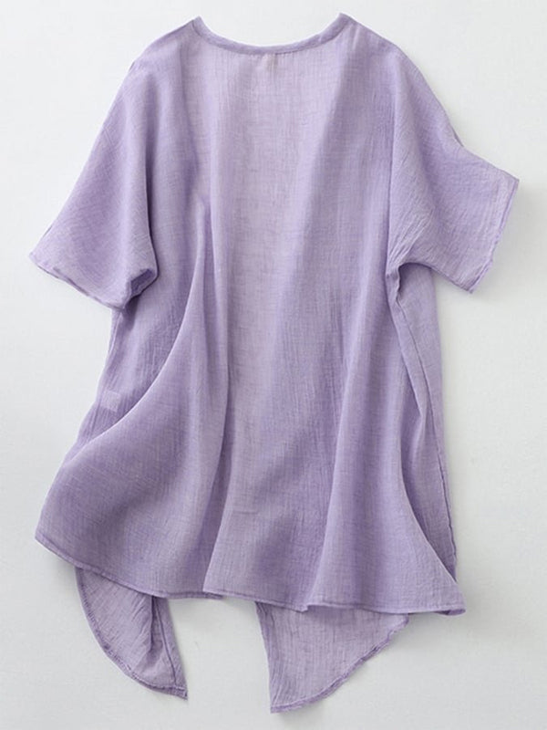 Solid Color Cotton And Linen Top