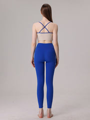 Back Cross Hollow Split-Joint Spaghetti-Neck Sports Bra&Leggings Suits